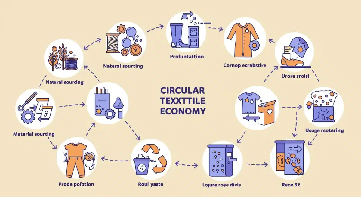 Circular economy model for sustainable textile production and recycling.