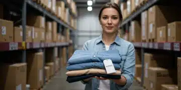 Woman holding returned apparel package, symbolizing efficient online returns process.