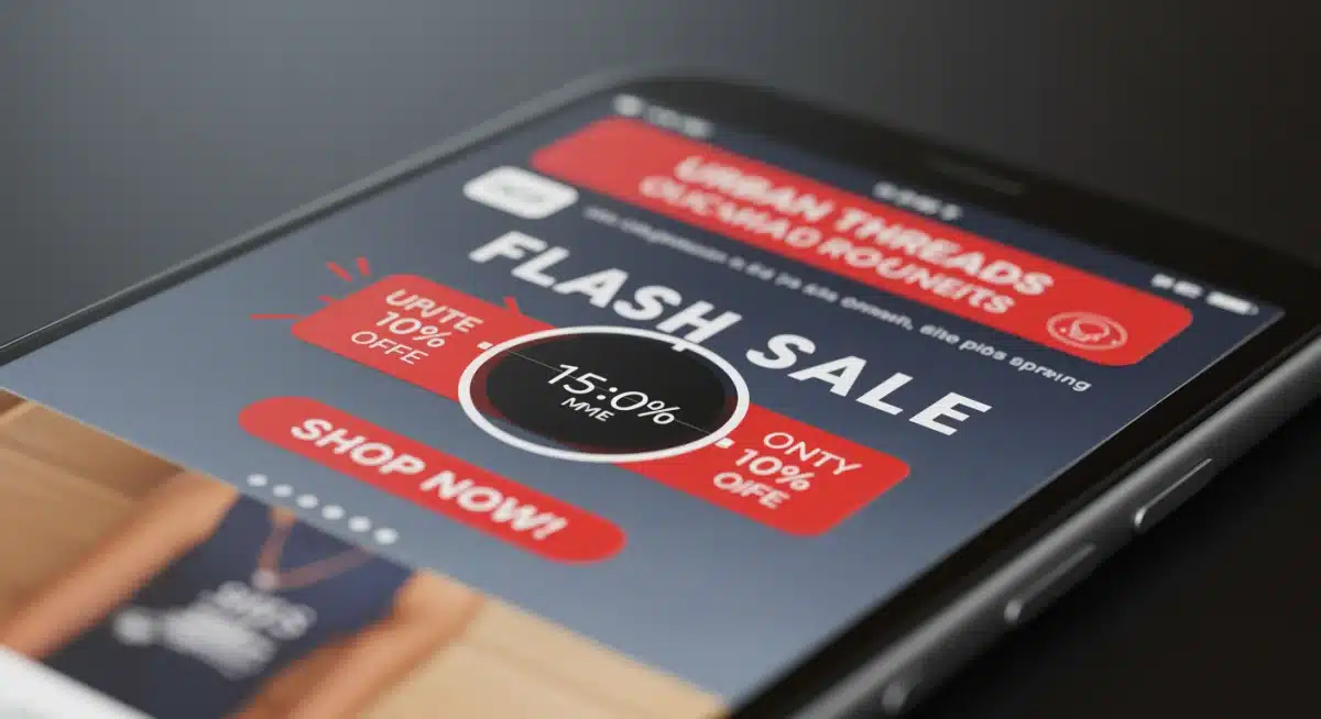 Smartphone displaying urgent flash sale notification for apparel