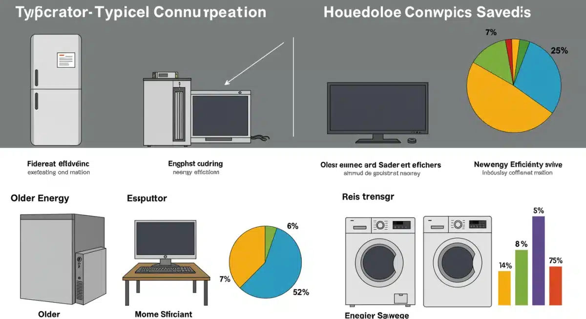 Infographic comparing energy consumption of old vs. new electronics