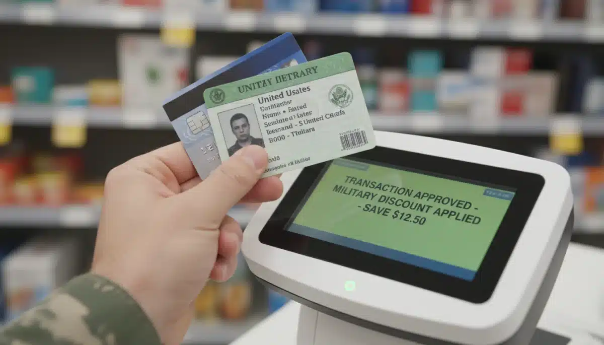 Military ID card being used for a discount at a retail checkout.