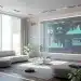 Futuristic smart home interior showing energy efficient technology