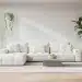 Modern living room with air purifier and plants, representing home air quality upgrades