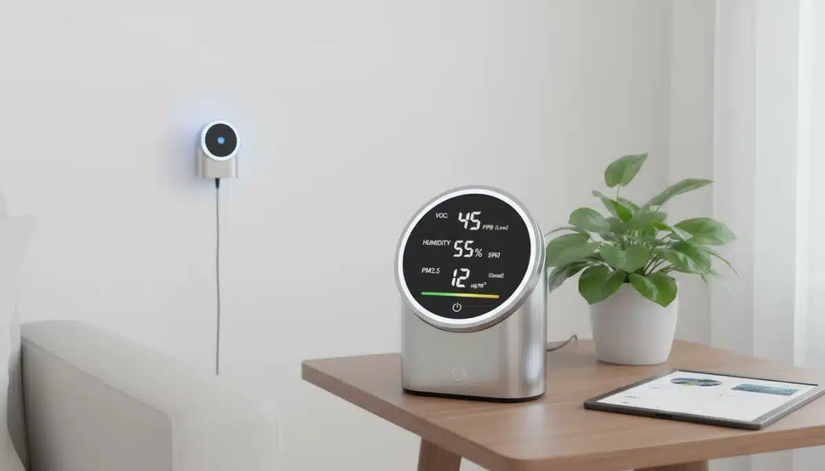 Smart home device monitoring real-time indoor air quality metrics