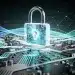 Digital padlock on circuit board symbolizing cybersecurity for new electronics.