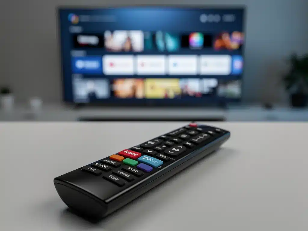 Smart TV remote control with streaming service buttons.