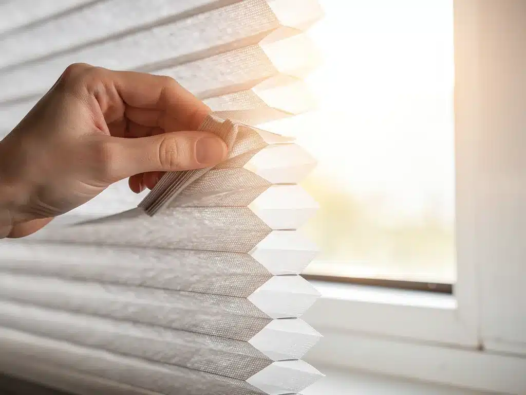 Detailed view of the honeycomb structure inside an insulating cellular shade
