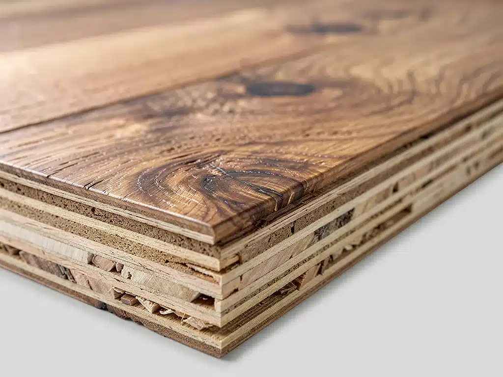 Close-up of engineered hardwood floor grain and finish